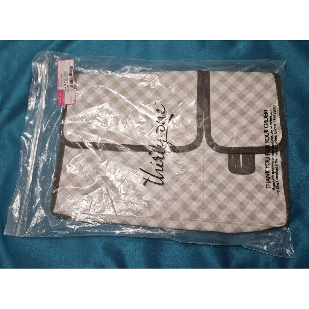 Thirty-One Pack N Pull Caddy Taupe Gingham Organizer NIP